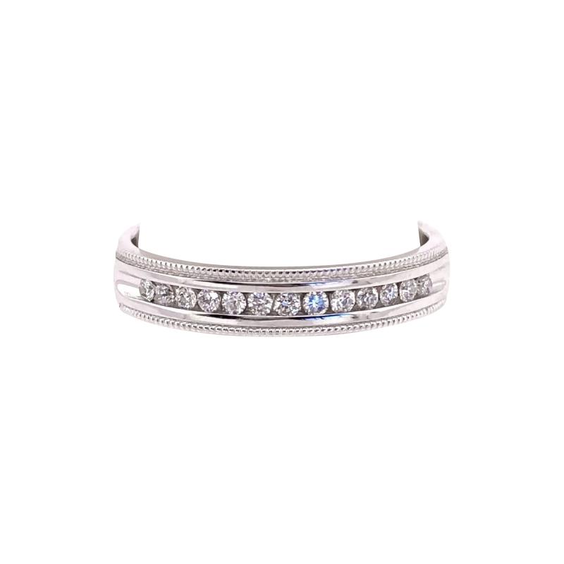 14 Karat White Gold Band Ring Wedding Band with 25 Total Diamond Weight