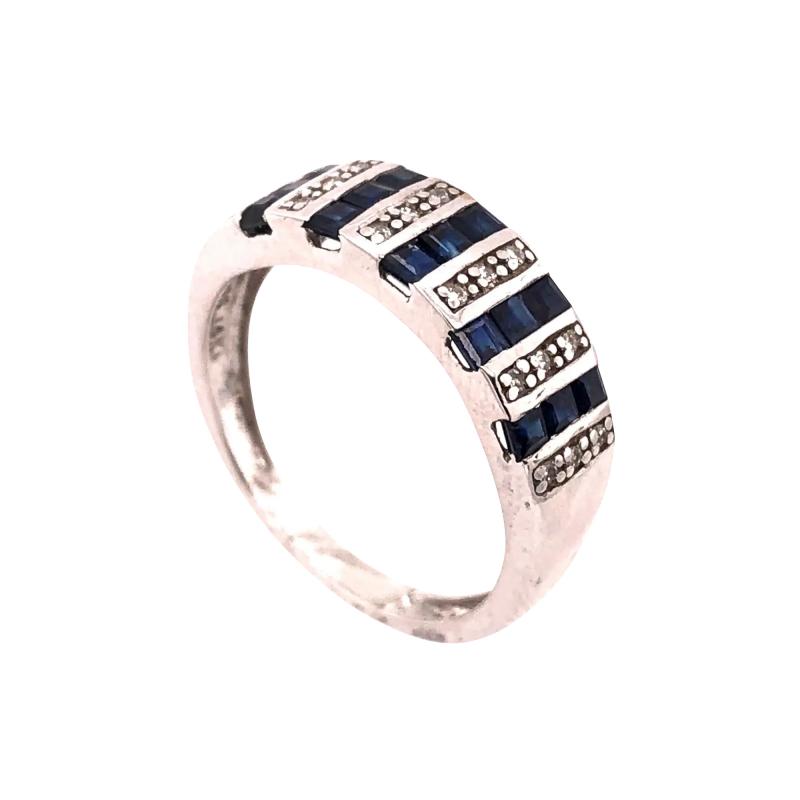 14 Karat White Gold Blue Sapphire and Diamond Band Ring 0 18 TDW