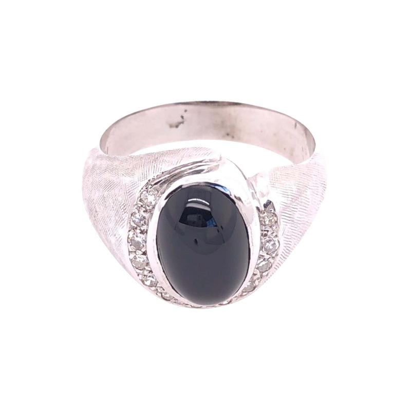 14 Karat White Gold Contemporary Onyx Ring with Diamonds