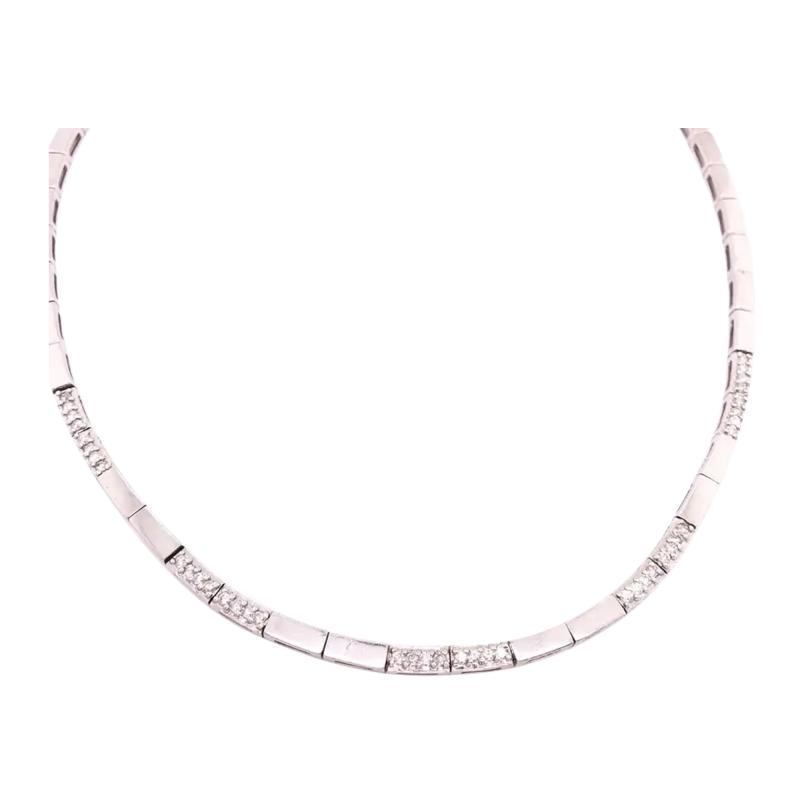 14 Karat White Gold Fancy Link Necklace with Diamonds