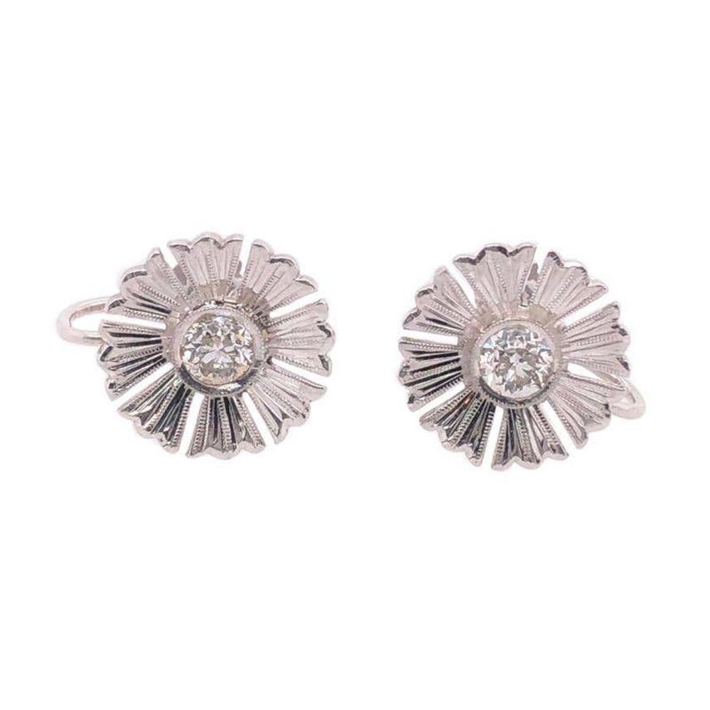 14 Karat White Gold Fashion Non Pierce Earrings with Diamonds