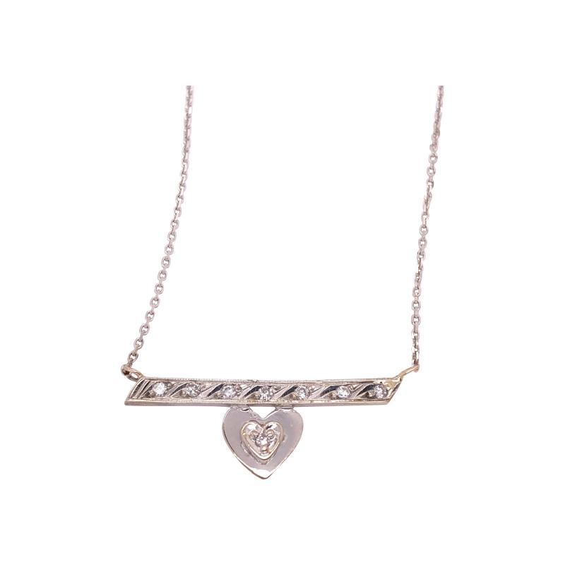 14 Karat White Gold Free Form Heart Charm with Diamonds Necklace