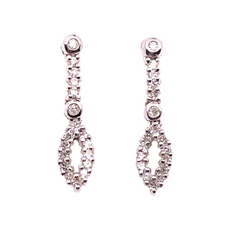 14 Karat White Gold Free Style Diamond Drop Dangle Earrings