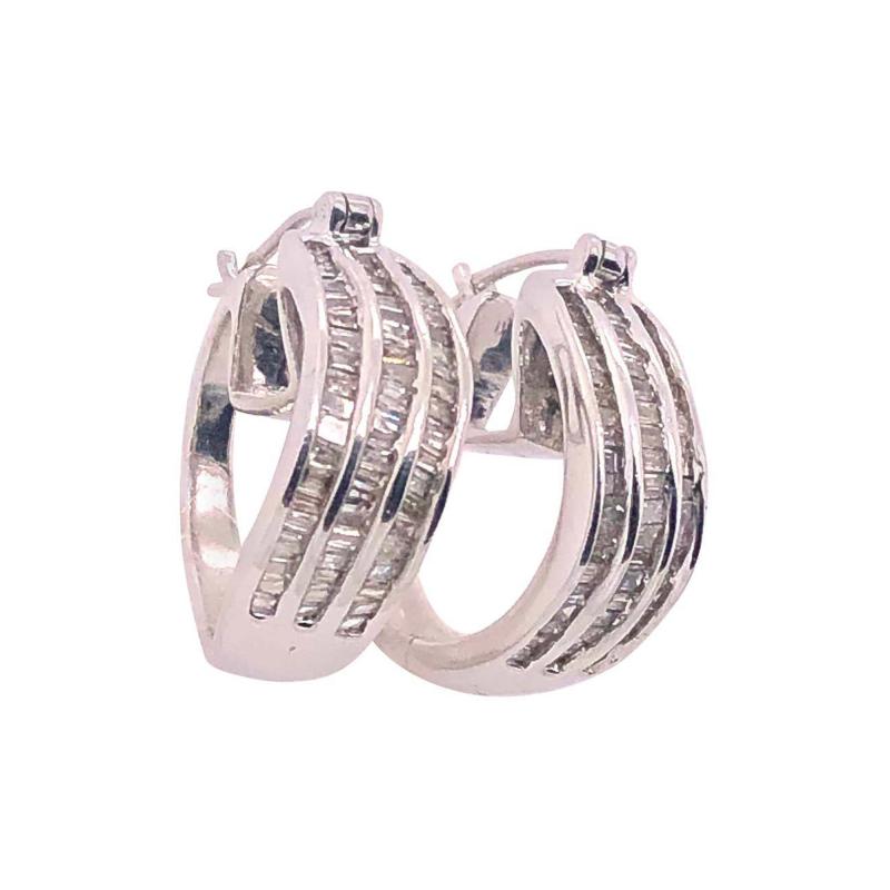 14 Karat White Gold Free Style Half Hoop Diamond Earrings