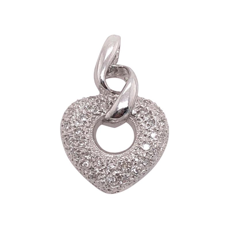 14 Karat White Gold Heart Pendant with 30 Round Diamonds