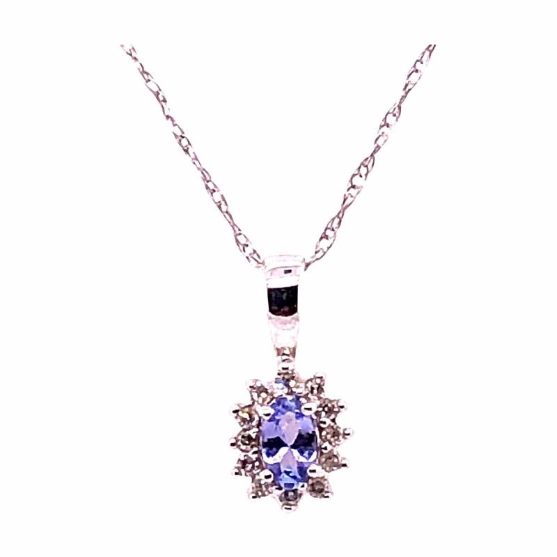 14 Karat White Gold Necklace with Diamonds and Oval Tanzanite Pendant