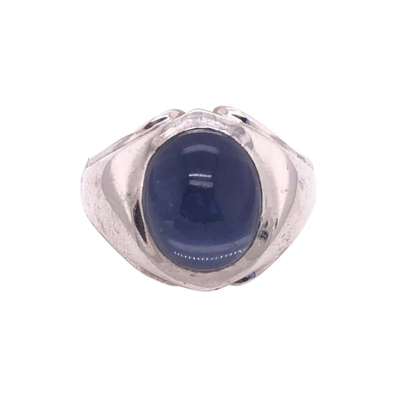 14 Karat White Gold Oval Sapphire Cabochon Solitaire Ring