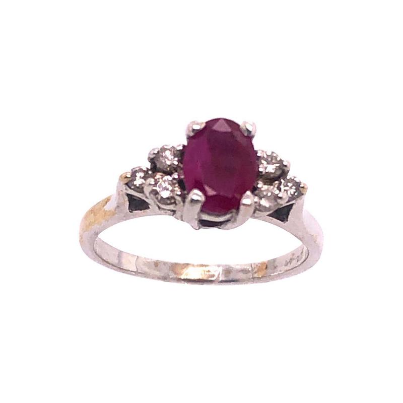 14 Karat White Gold Ruby Solitaire Ring with Diamond Accents