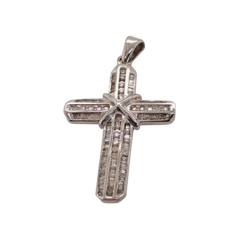 14 Karat White Gold and Diamond Cross Pendant 1 00 Total Diamond Weight