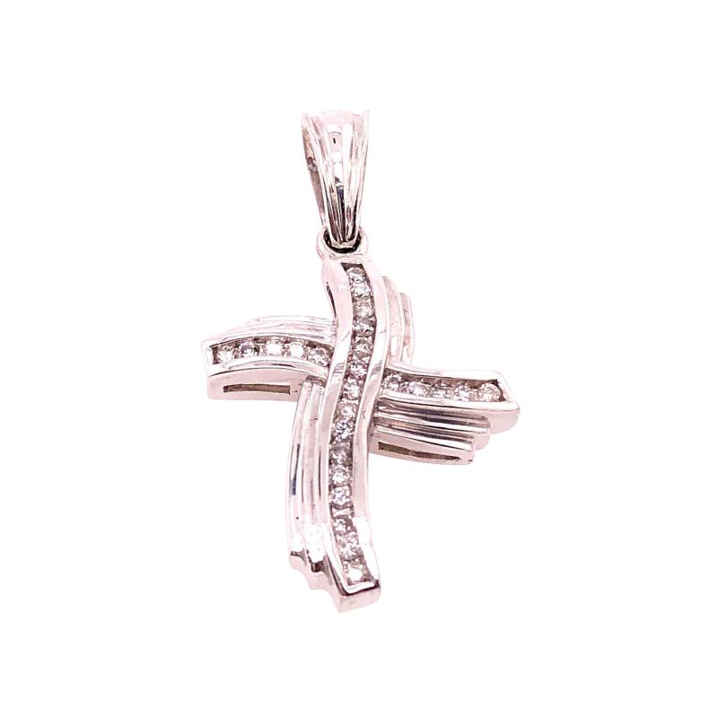 14 Karat White Gold and Diamond Religious Charm Crucifix Pendant