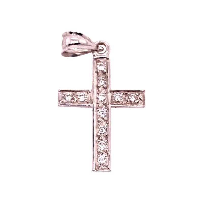 14 Karat White Gold and Diamond Religious Crucifix Pendant