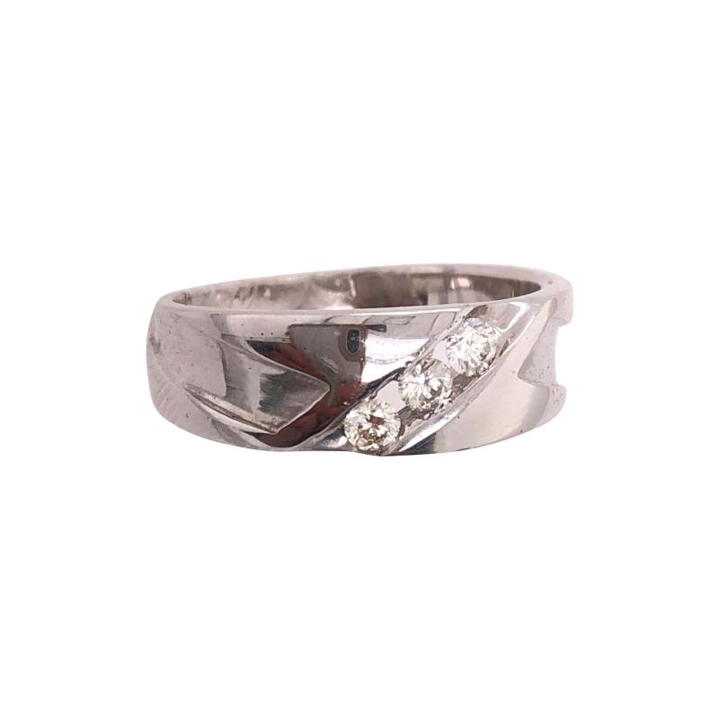 14 Karat White Gold and Diamond Three Stone Band Wedding Bridal Ring