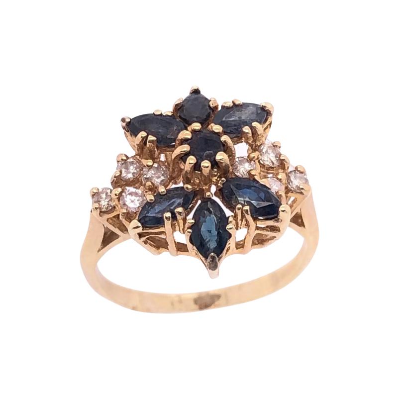 14 Karat Yellow Gold Cluster Ring with Onyx and Diamonds