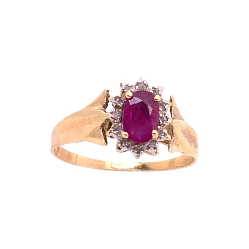 14 Karat Yellow Gold Free Form Ruby Center with Diamond Accents Ring