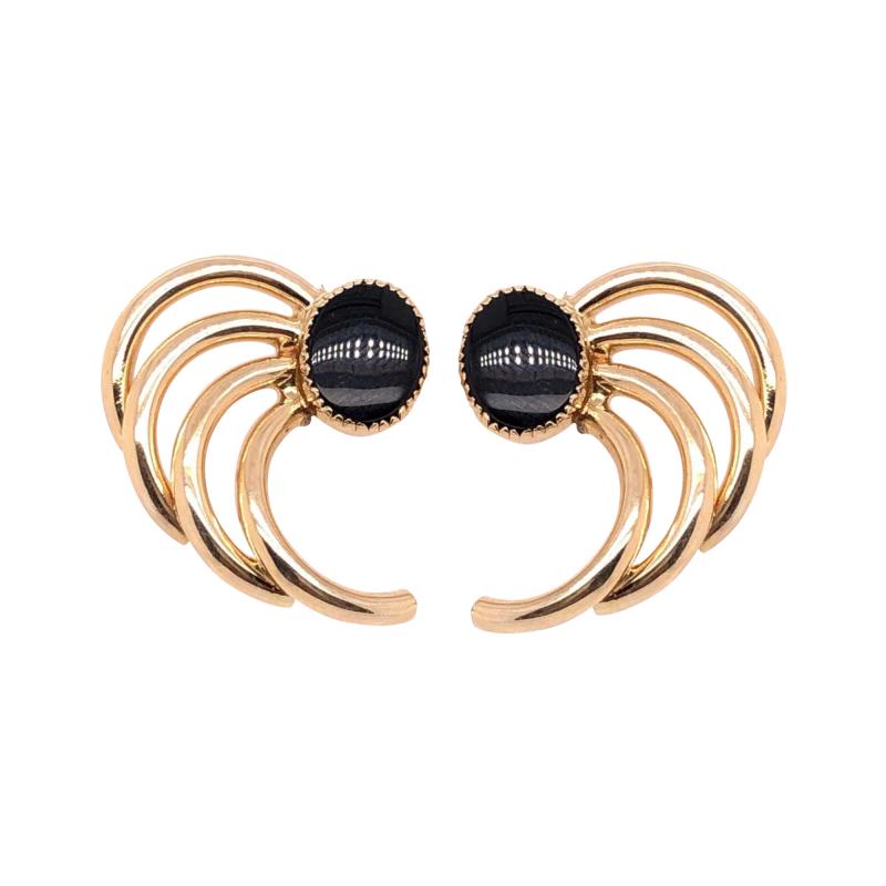 14 Karat Yellow Gold Free Style Onyx Earrings