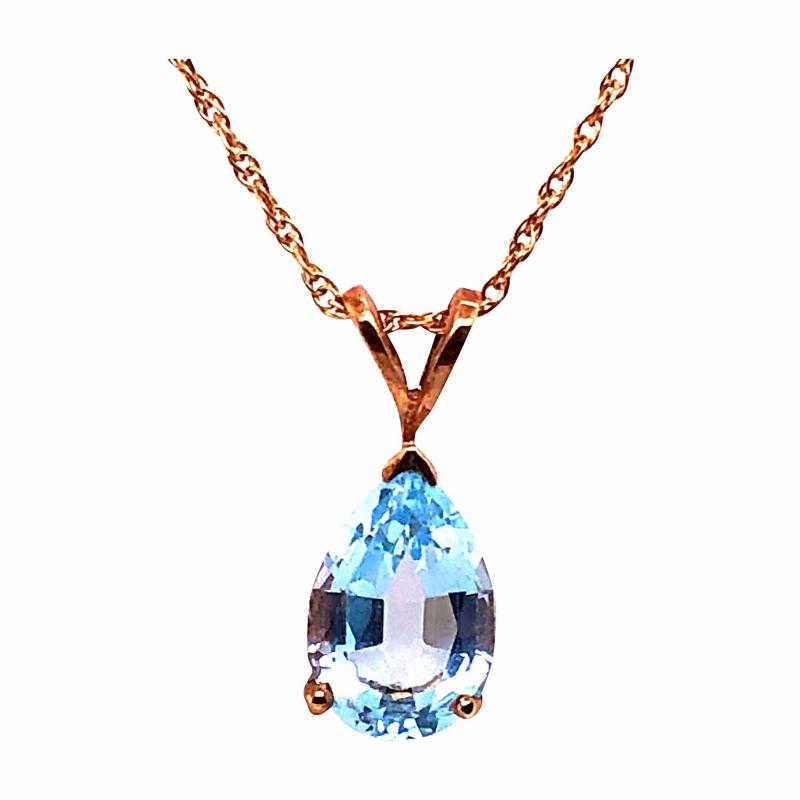 14 Karat Yellow Gold Freeform Necklace with One Pear Blue Topaz Pendant