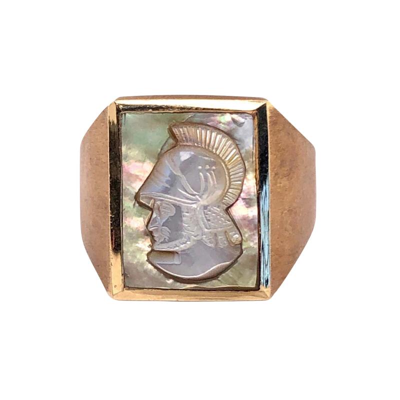 14 Karat Yellow Gold Mother of Pearl Cameo Contemporary Ring