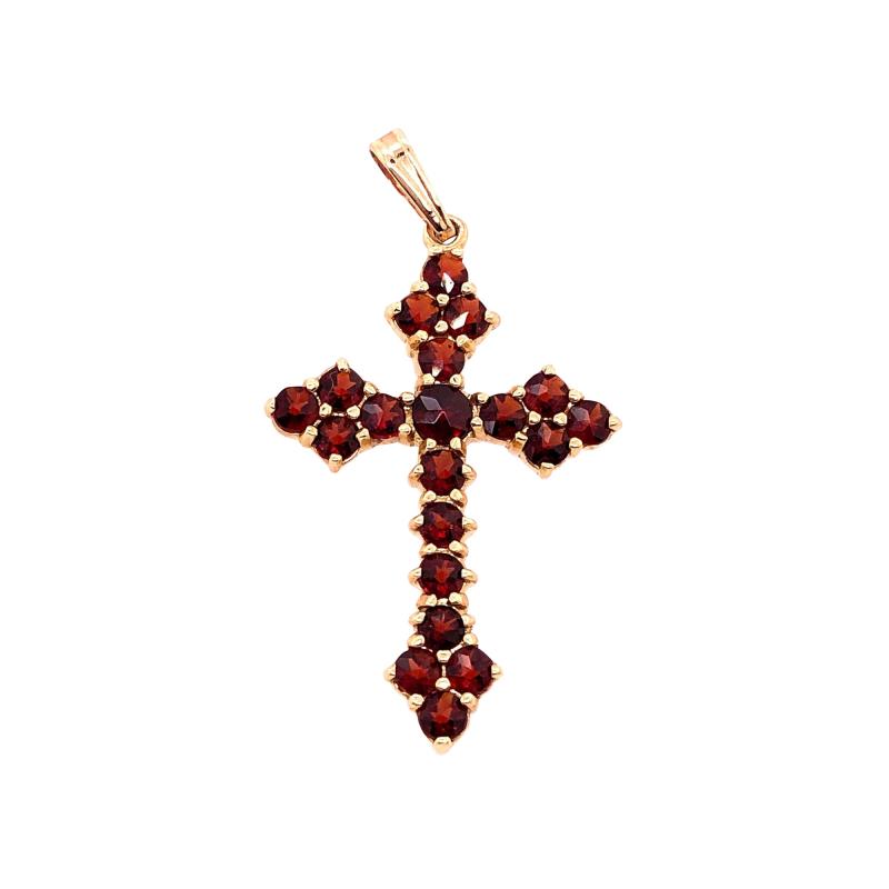 14 Karat Yellow Gold Religious Crucifix Pendant with Semi Precious Stones