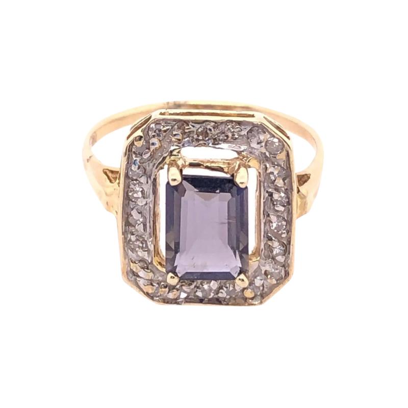 14 Karat Yellow Gold Ring Semi Precious Solitaire with Diamond Accents