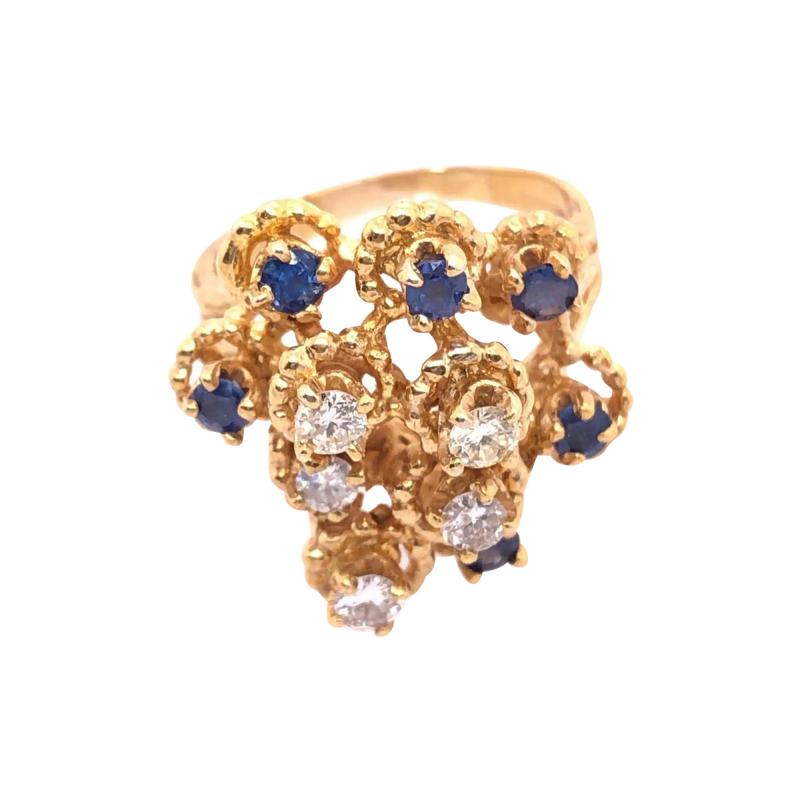 14 Karat Yellow Gold Sapphire and Diamond Cluster Ring