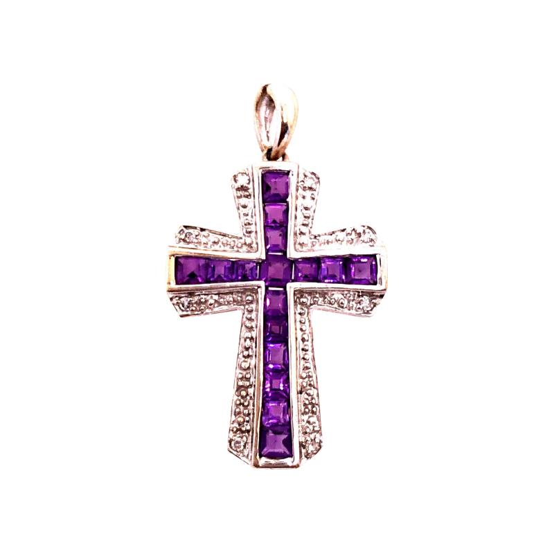 14 Karat Yellow and White Gold Charm Pendant with Diamond and Amethyst