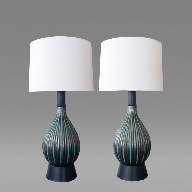 Michael Andersen and Sons A Pair of Danish Charcoal Grey and Green Glazed Ceramic Lamps by M A S 