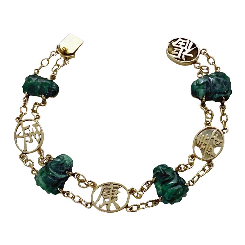 14K Jadeite Jade Buddha bracelet 14K C 1940 