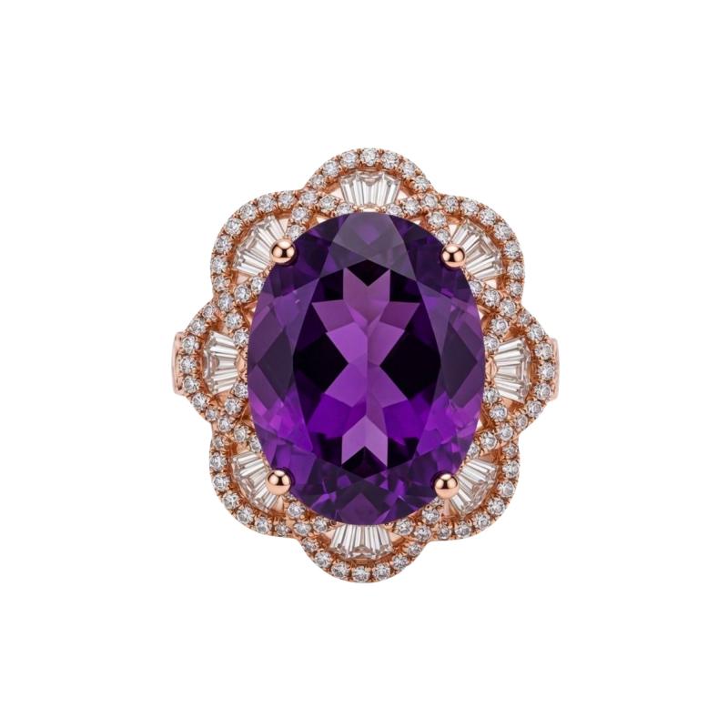 14K Rose Gold Amethyst Diamond Custom Ring
