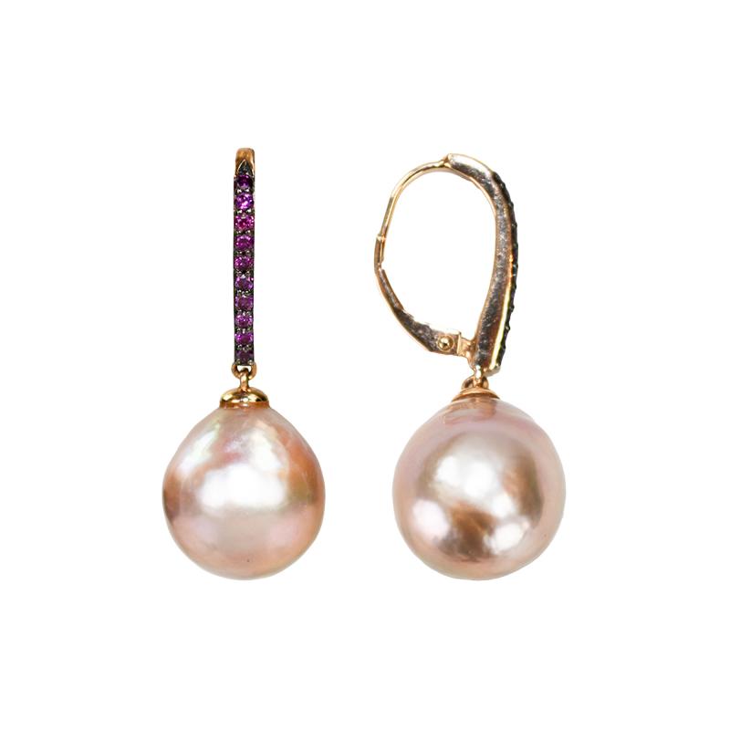 14K Rose Gold Pink Pearl Earrings 8 9g