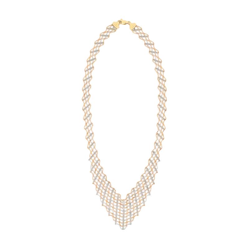 14K Two Tone Yellow White Gold Beaded Necklace