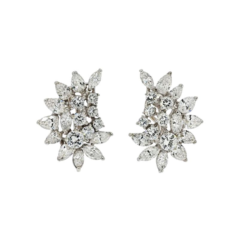 14K WHITE GOLD 7 50 CARAT DIAMOND CLUSTER MARQUISE AND ROUND CUT EARRINGS