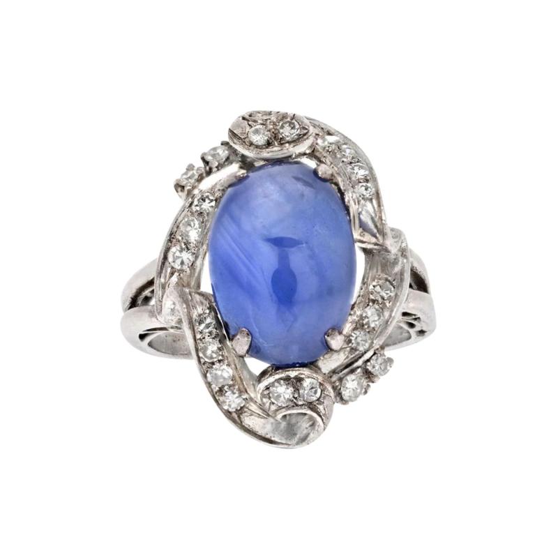 14K WHITE GOLD STAR SAPPHIRE RING