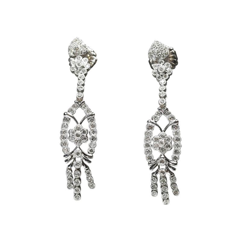 14K White Gold Diamond Dangle earrings 2 00TDW 12 1g SI Clarity G Color