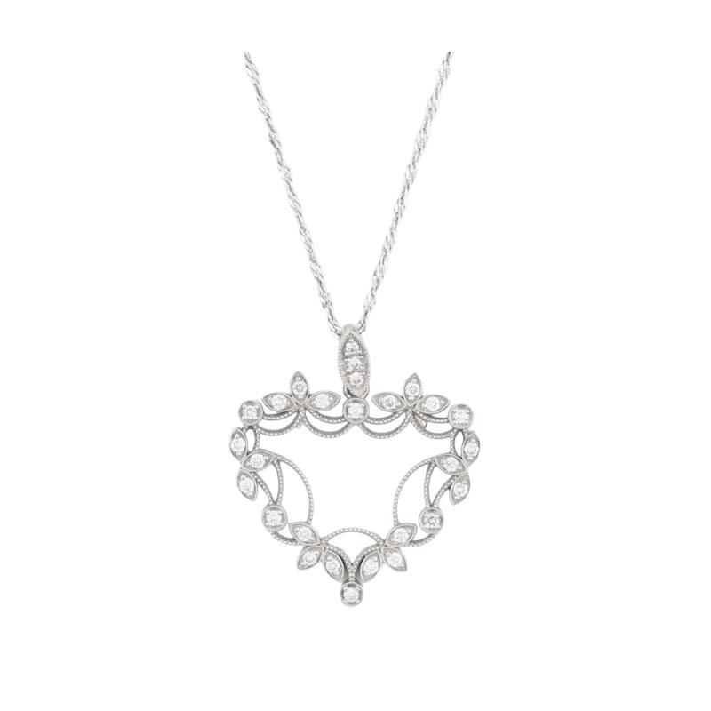14K White Gold Diamond Heart Pendant Necklace