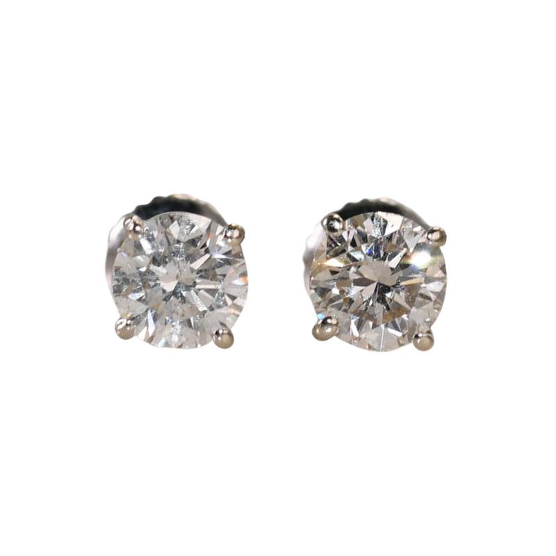 14K White Gold Diamond Stud Earrings 1 00TDW i color i1 1 2gr