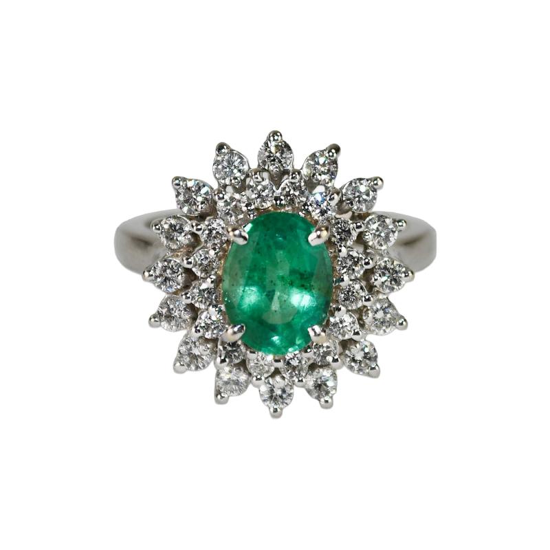 14K White Gold Emerald Diamond Ring 6g