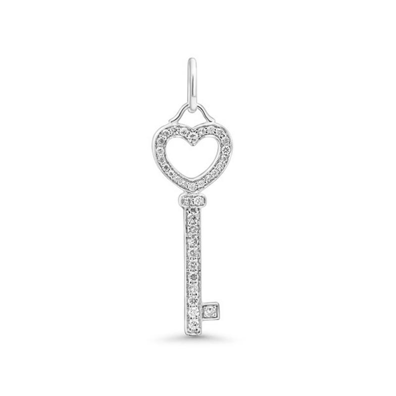 14K White Gold Natural Diamond Key To My Heart Pendant Necklace