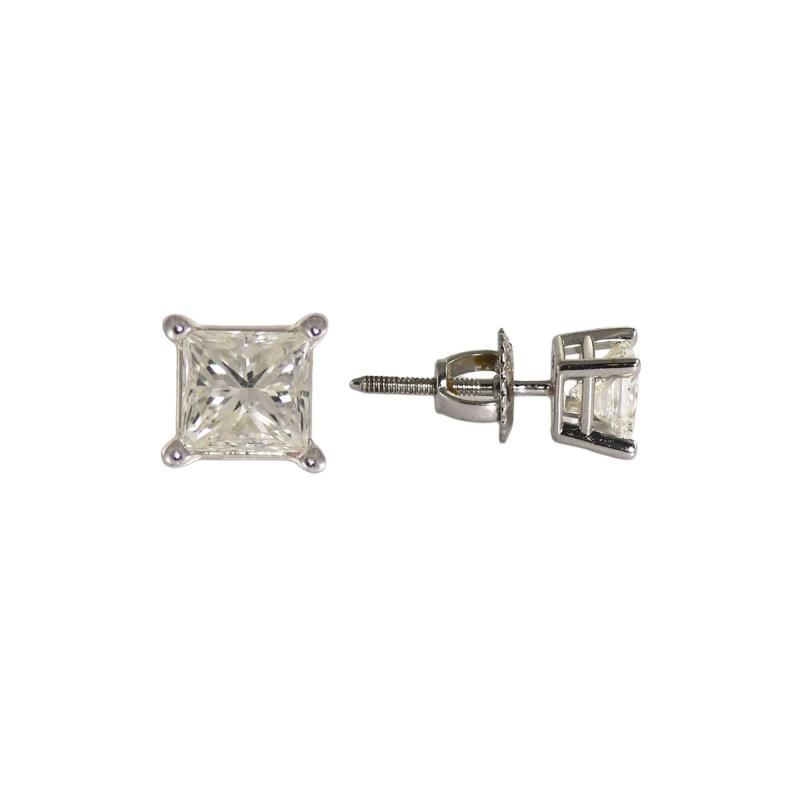 14K White Gold Princess Cut Diamond Stud Earrings 1 00tdw