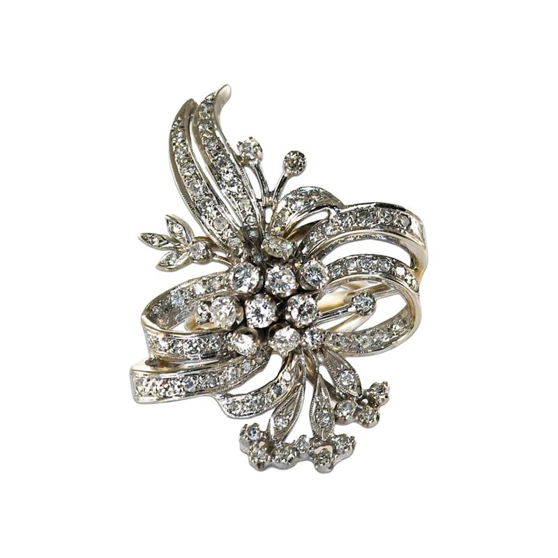 14K White Gold Vintage Diamond Ribbon Style Ring 2 00ct