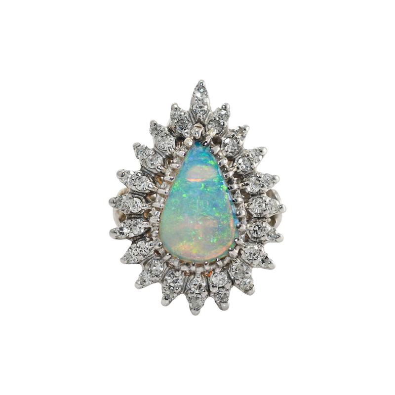 14K White Gold Vintage Opal Diamond Ring 8 7g 35tdw