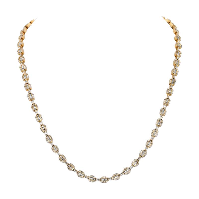 14K YELLOW GOLD 14 50CTTW ROUND AND BAGUETTE CUT DIAMOND LINK CHAIN NECKLACE