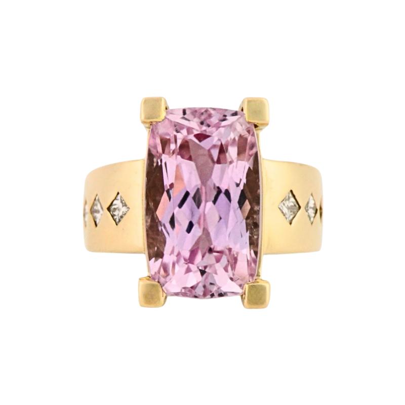 14K Yellow Gold Custom Kunzite and Diamond Ring