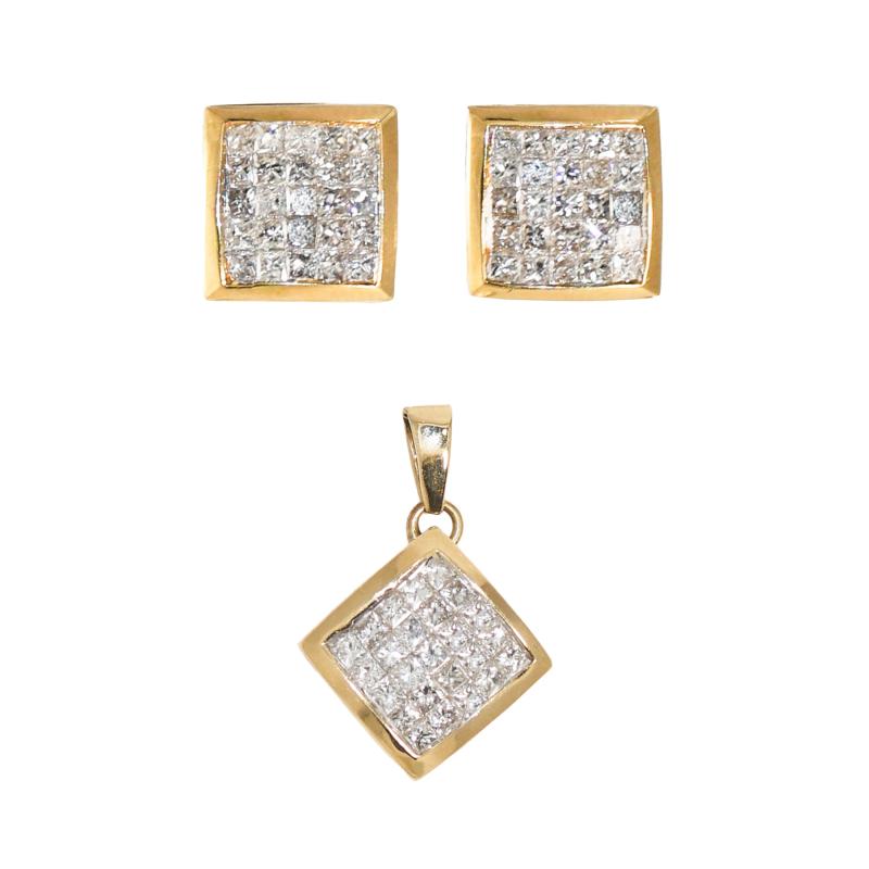 14K Yellow Gold Diamond Pendant Earring Set 1 50tdw 4 4gr