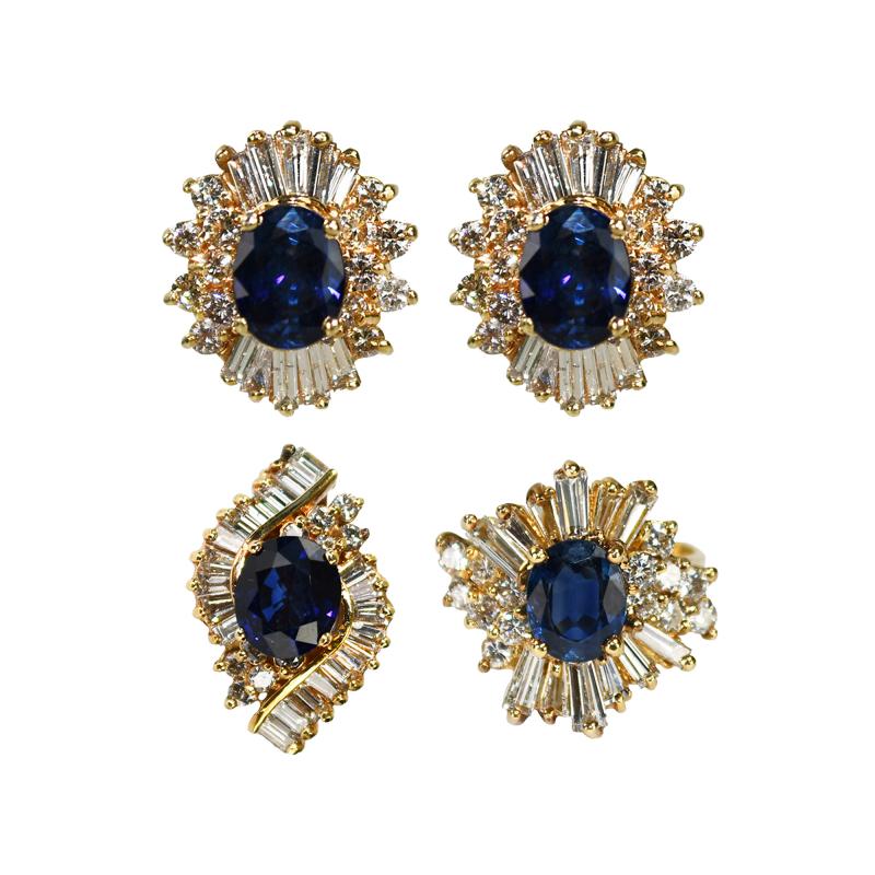 14K Yellow Gold Sapphire and Diamond Jewelry Set