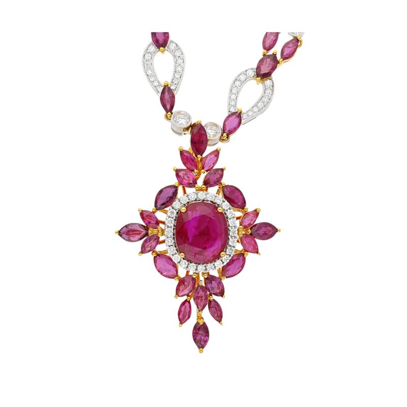 15 66 Carat Ruby 3 17 Carat Diamond Cross Pendant Necklace in 18K Solid Gold