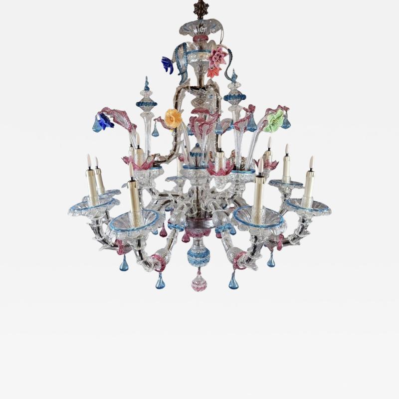 15 light Multicolor Murano chandelier Italy 1950s