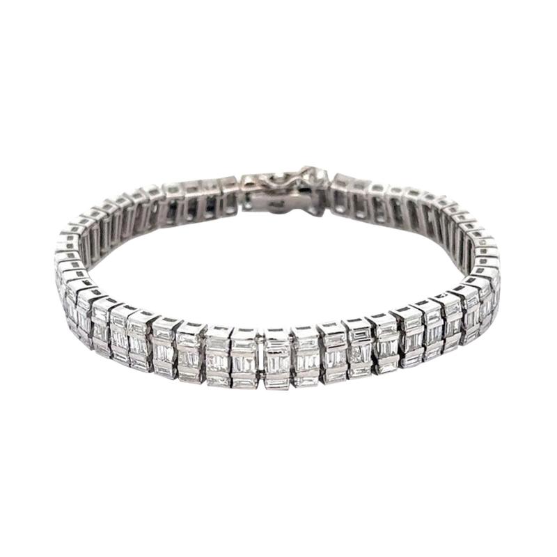 16 Carat Baguette Cut Diamond 18K White Gold Multi Link Bracelet