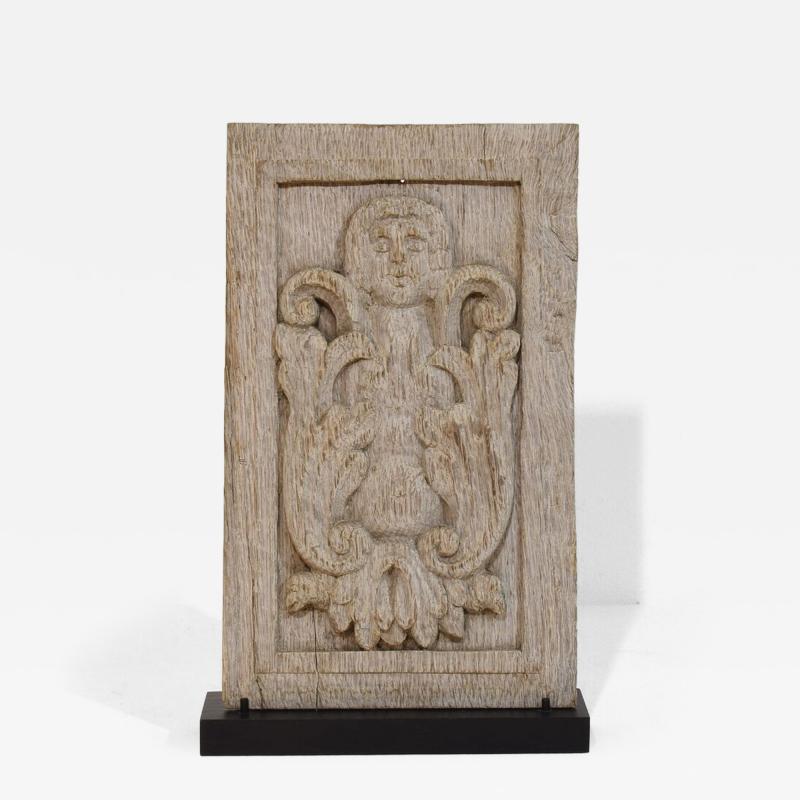 16th 17th Century French Carved Oak Panel with an Angel Figure