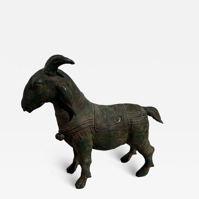 17 5 Vintage Patinated Bronze Goat Sculpture