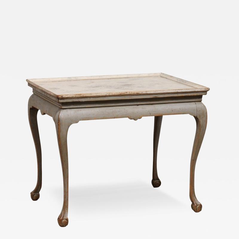 1750s Swedish Rococo Gray Painted Tea Table with Tray Top and Ball and Claw Feet